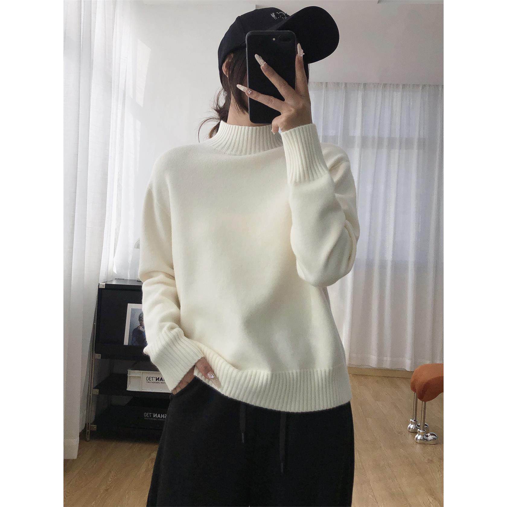 抗起球~软糯羊毛混纺半高领绵羊毛加厚套头毛衣女秋冬内搭打底衫