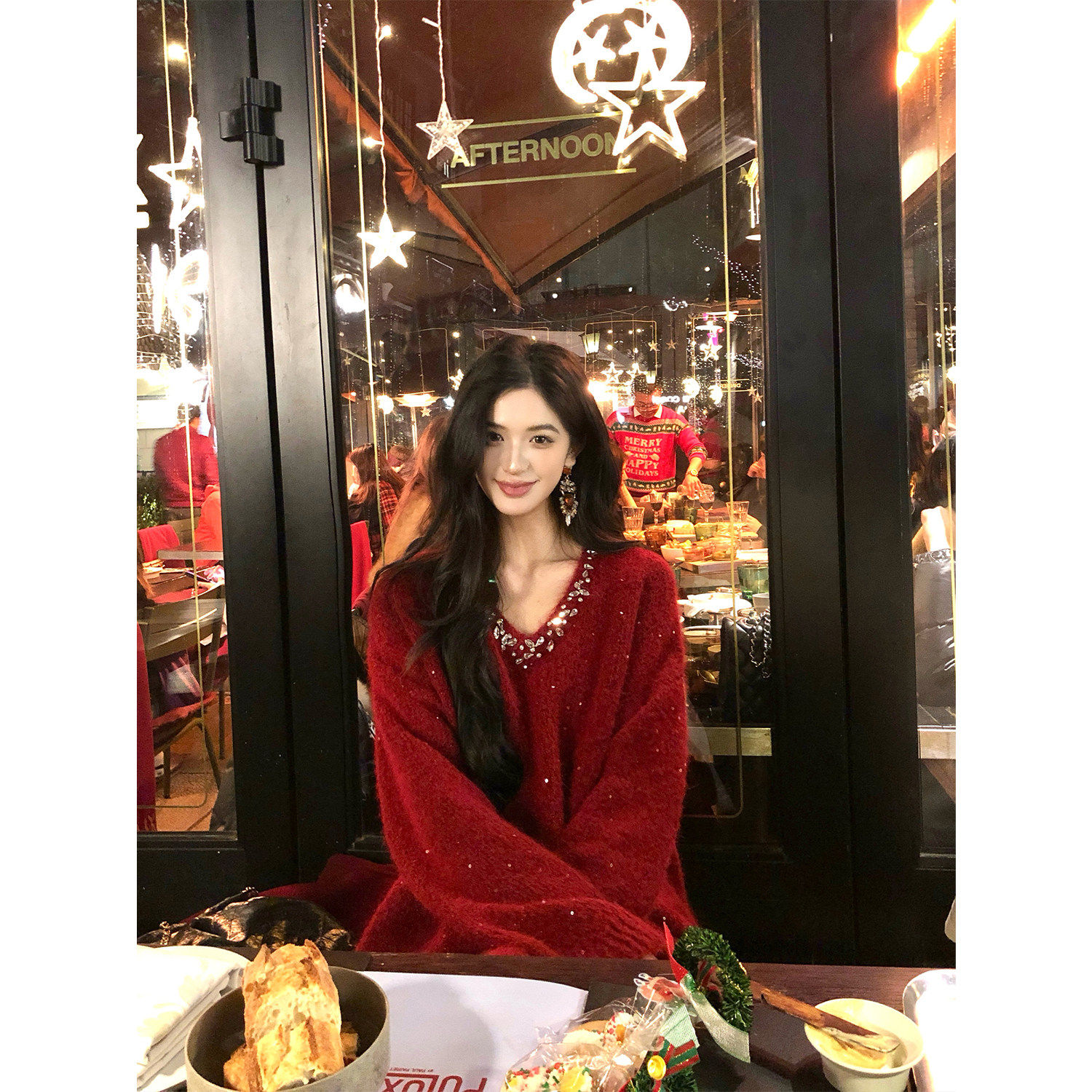 有洧Youwei 跨年穿搭红色毛衣女冬季2025新款长袖打底针织衫上衣