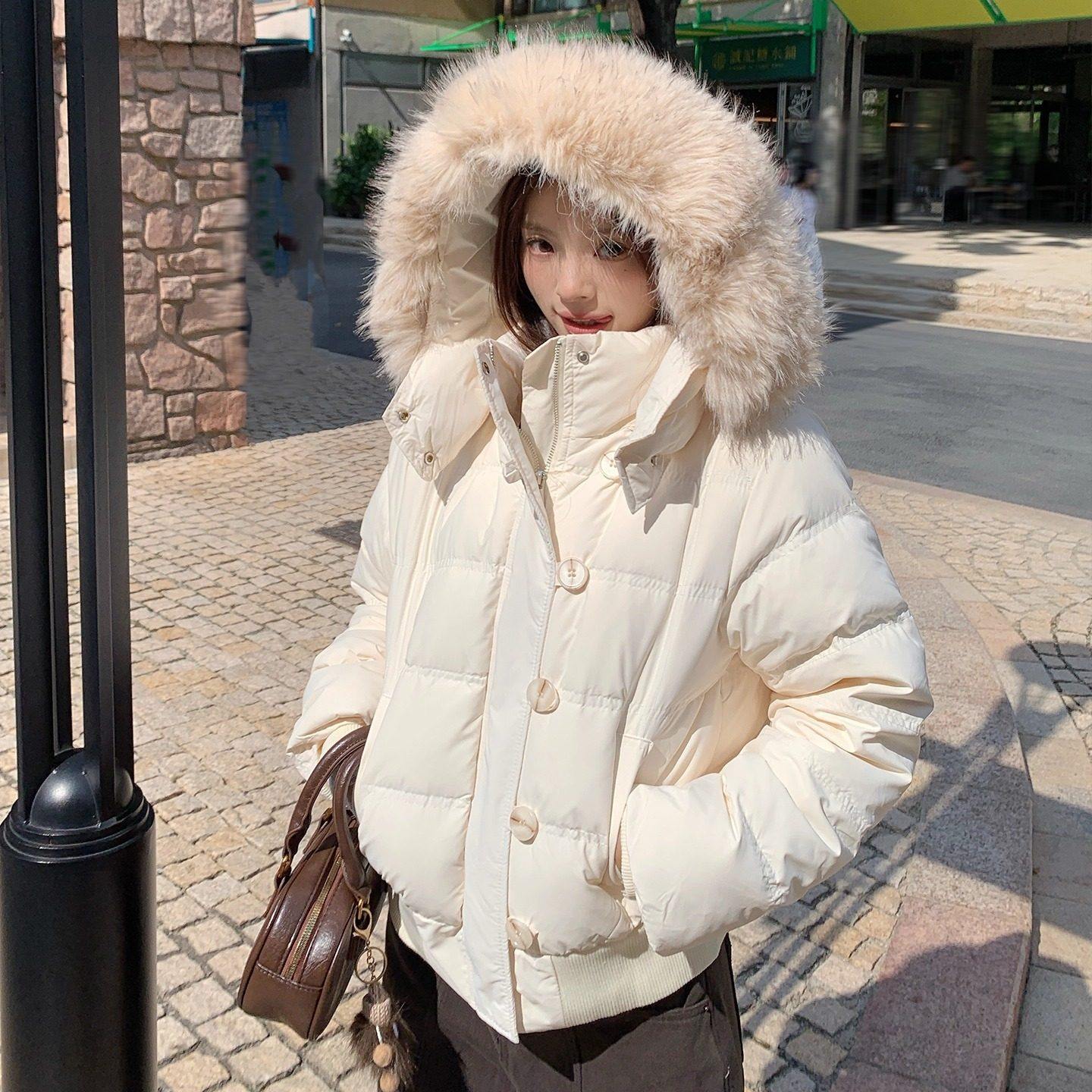 FAN 韩系甜美杏色大毛领外套女秋冬新款保暖短款白鸭绒羽绒服上衣,女装/女士精品,羽绒服,淘宝优惠券,粉丝福利购,淘宝优惠卷