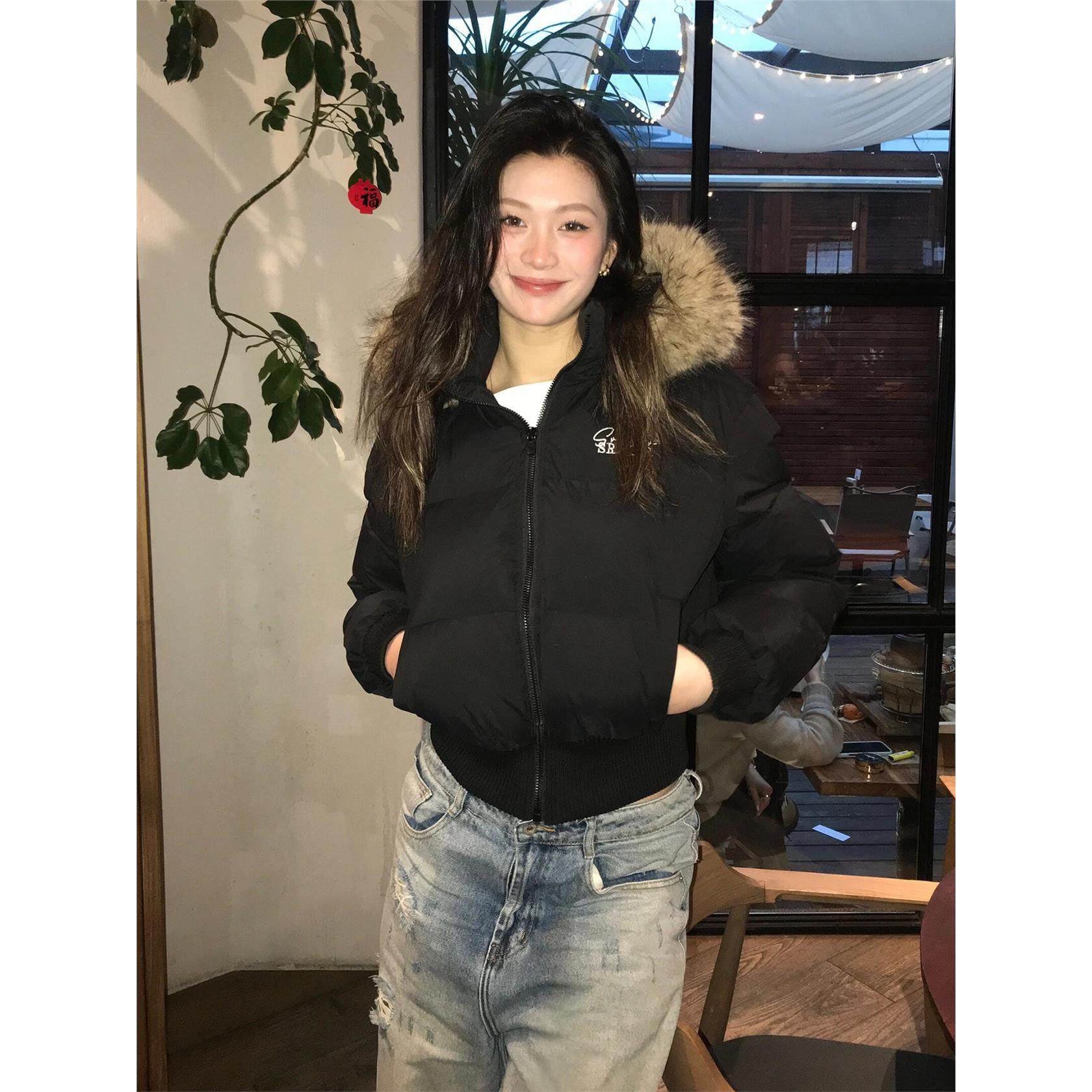 美式覆古羽绒棉服女2025冬季新款高级感显瘦收腰短款加厚棉衣外套