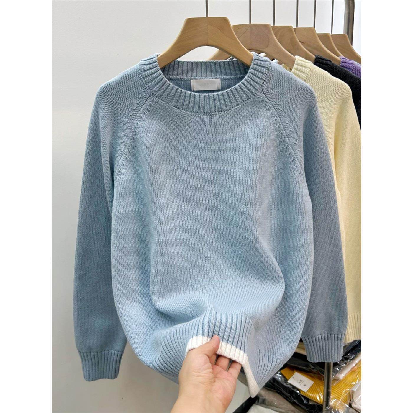 柜上同款 100%纯棉毛衣女装秋冬季厚款粗线圆领针织衫上衣宽松版,个性定制/设计服务/DIY,棉服工装,淘宝优惠券,粉丝福利购,淘宝优惠卷