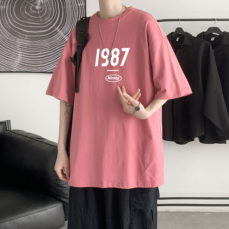 2024新款大码港风大皂风1987字母印花冰丝运动短袖T恤BT1603-P15,男装T恤,星座508（原C305）