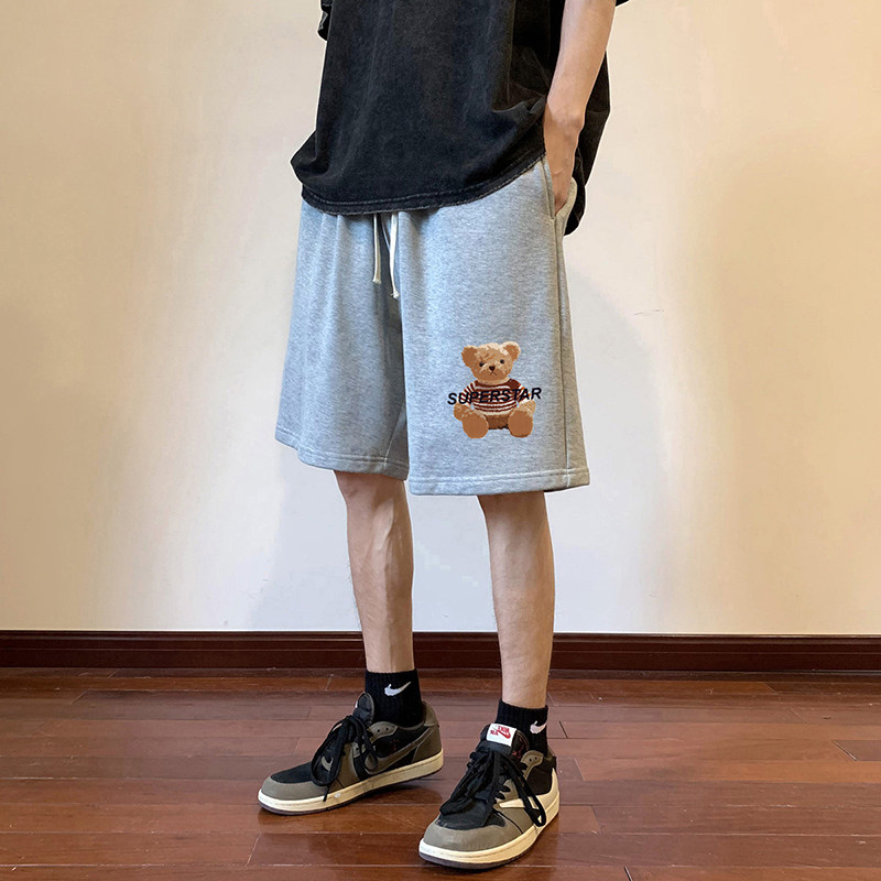 ！22夏季新款宽松大码港风小熊短裤卫裤DK1705-P35控49,男装牛仔裤,星座508（原C305）