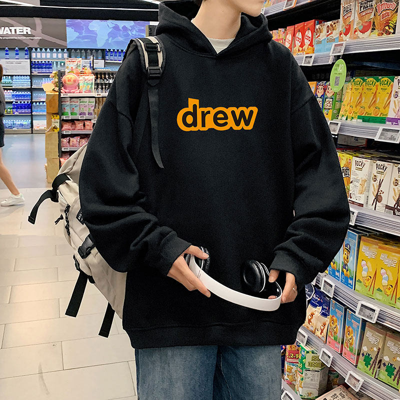 21秋季新款港风DREW字母松大码OVERSIZE男女休闲连帽卫衣P35-控48图片