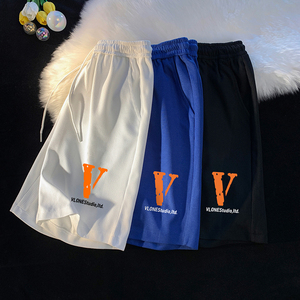 ！22夏季新款宽松大码港风橙色v华夫格短裤DK1312-P25控39图片