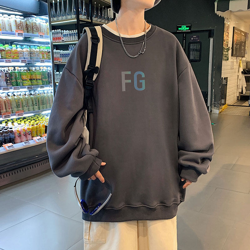 21秋季新款港风反光FG宽松大码OVERSIZE休闲高街圆领卫衣P30-控48图片