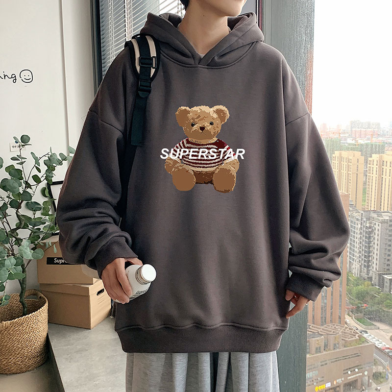 21秋季新款港风毛绒熊宽松大码OVERSIZE男女休闲连帽卫衣P40-控58,男装卫衣,星座508（原C305）
