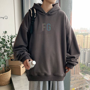 21秋季新款港风反光FG宽松大码OVERSIZE高街休闲连帽卫衣P35-控48图片