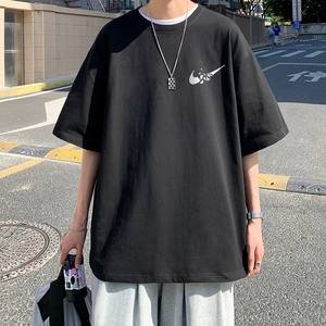 ！22夏季新款宽松大码港风倒钩短袖纯棉T恤T1903-P22控38图片