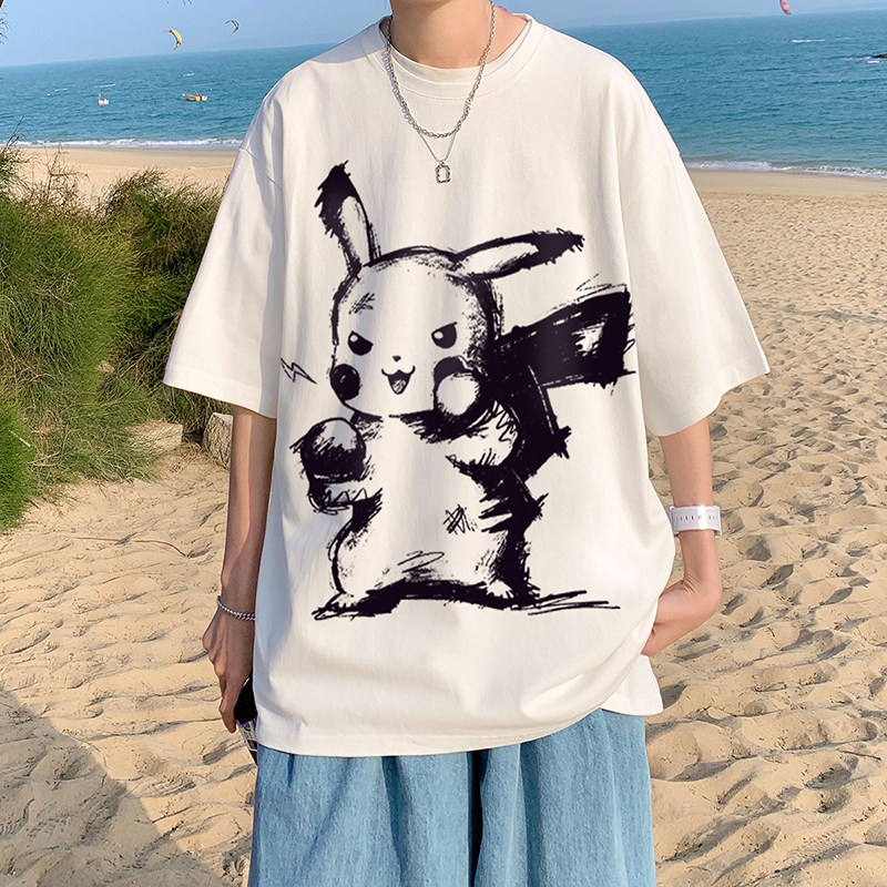 ！22夏季新款宽松大码港风皮卡丘短袖纯棉T恤T61-P30控48图片