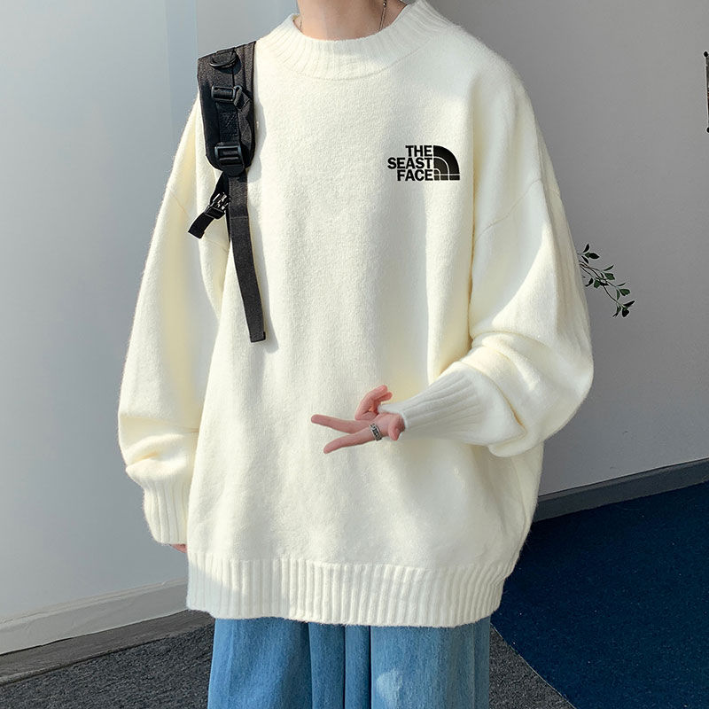 2024新款港风S东面宽松大码半高领毛衣男女圆领加绒加厚针织衫P48图片