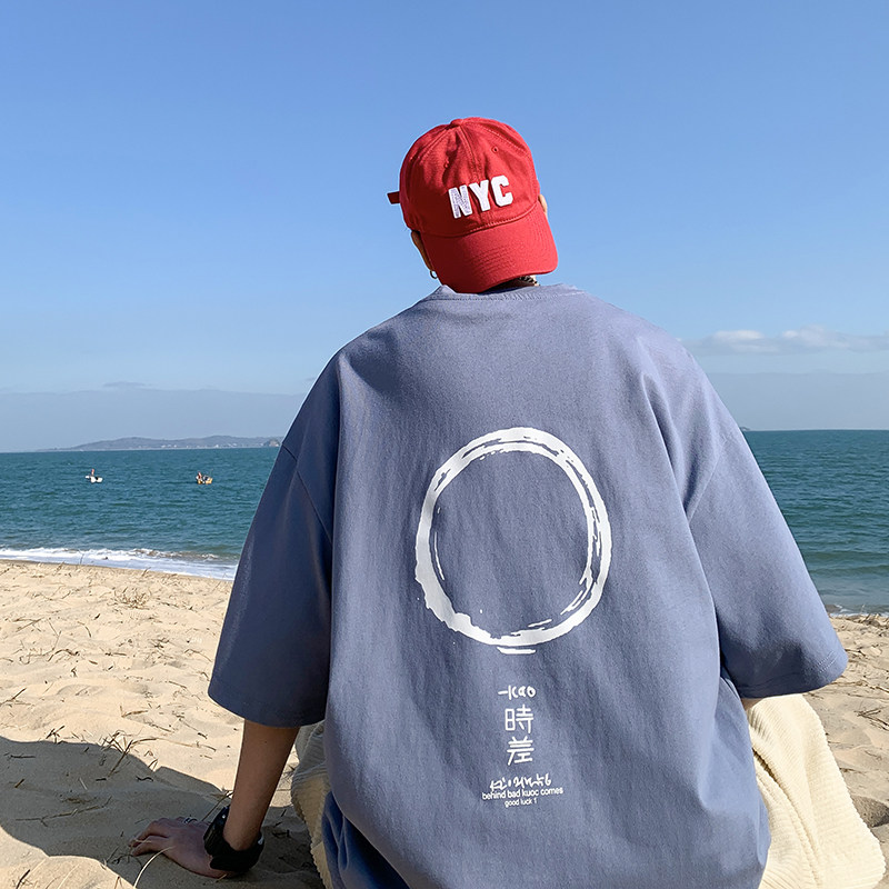 ！22夏季新款宽松大码港风时差短袖纯棉T恤T17-P30控38,男装T恤,星座508（原C305）