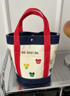 韩版涂鸦帆布水桶包妈妈包手提袋母婴包宝妈出门便携包包伴手礼袋