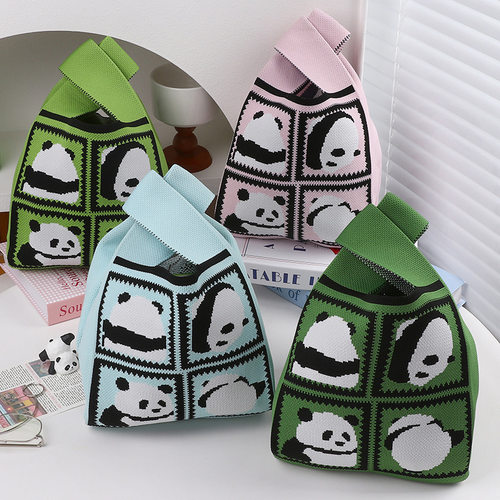 新款熊猫针织包伴手礼袋休手提包