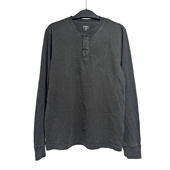 外贸男纽扣打底衫 T恤 纯色上衣 复古亨利领长袖 100%棉水洗做旧美式