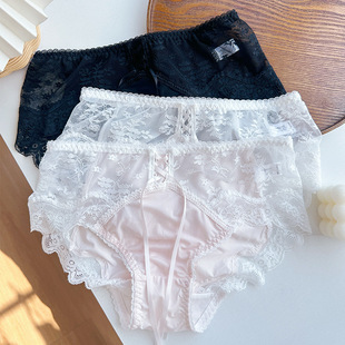 梦里落花·日系蕾丝拼接丝带高级感牛奶丝拼接包臀少女内裤中腰