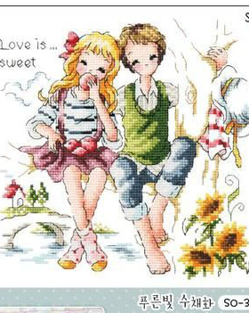 小小鱼DMC绣线 SO388卡通采摘果实情侣精准印花十字绣套件