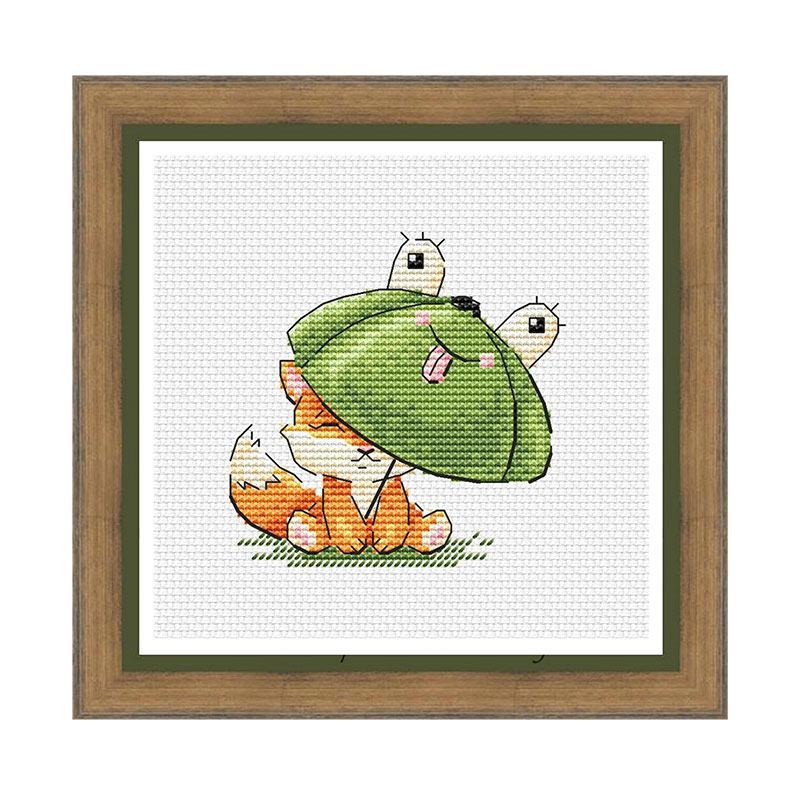 DMC绣线小小鱼十字绣A3368打伞的小狐狸 可爱卡通儿童房刺绣小图