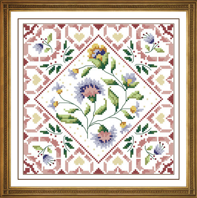 dmc绣线小小鱼b419花卉方形花心心相印精准印花印布十字绣套件