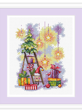 小小鱼DMC绣线十字绣套件 C1588圣诞节的礼物手工刺绣精准印花