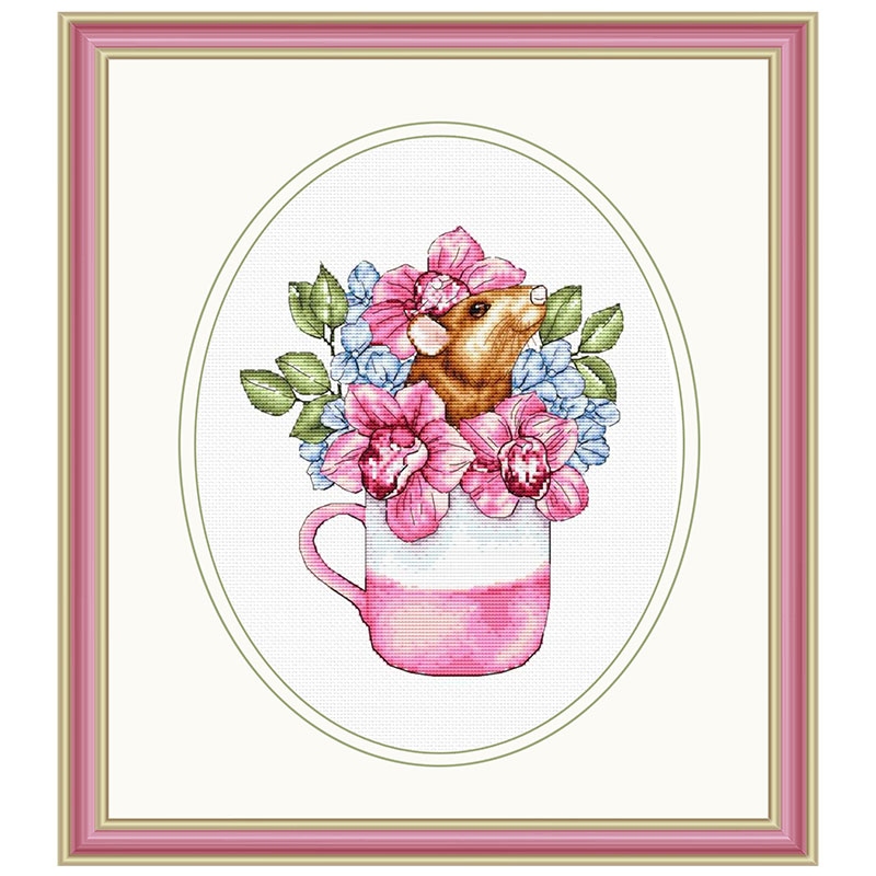 DMC线手工刺绣套件小小鱼十字绣 D975兰花里的小鼠小动物精准印花