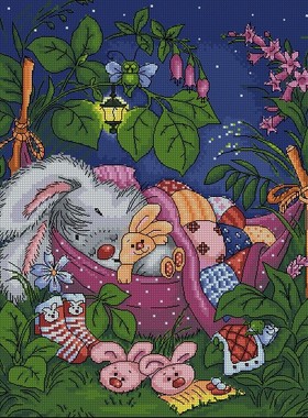 DMC绣线小小鱼十字绣 A1776晚安可爱兔精准印花满绣刺绣套件