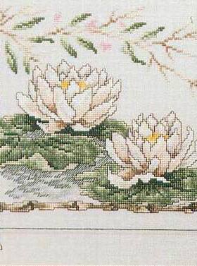 R线小小鱼B118十字绣套件花卉白色的莲花荷花系列精准印花印布