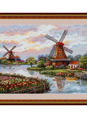 小小鱼DMC绣线十字绣套件 C1543风车小镇幅新品手工刺绣印花风景