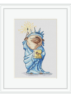 DMC绣线小小鱼十字绣 D1065狗狗自由女神可爱卡通DIY刺绣套件