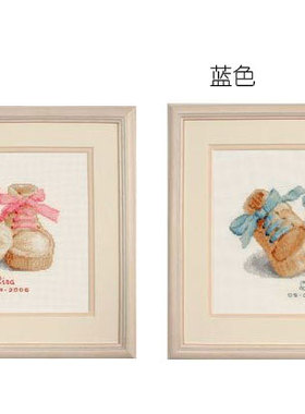 DMC绣线小小鱼十字绣套件 T210卡通宝宝鞋子粉色蓝色 婴儿印花