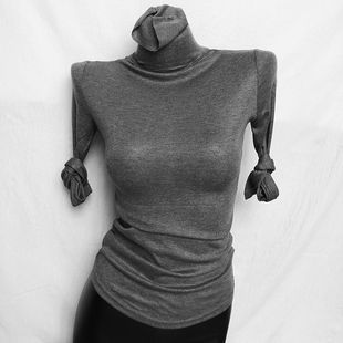 现货韩国女2025秋冬新款修身薄款堆堆领高领打底衫T恤潮ms