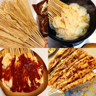 即食8090后学校门口涮豆皮100串带2袋酱包共300g老式东北豆皮