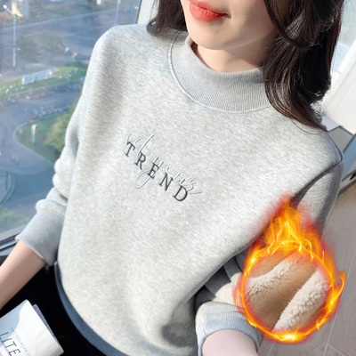 加绒加厚半高领卫衣女