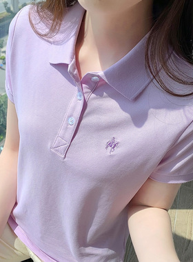 2026夏季纯棉女polo衫t恤短袖 正肩百搭显瘦翻领半袖定制LOGO上衣