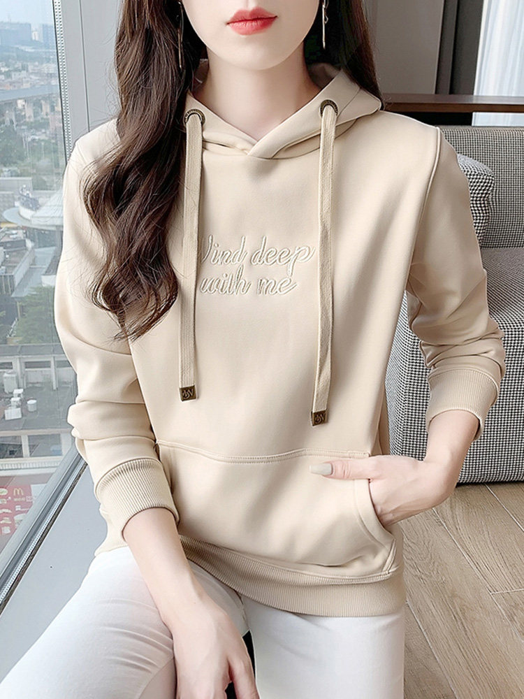 Hooded pullover sweatshirt for women, autumn and winter, pure cotton, fleece lined, slim fit, short style, suitable for petite figures, can be worn as an inner layer, with added thickness