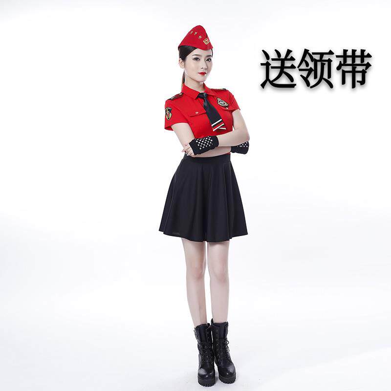 新款水兵舞短袖套装女夏季T恤翻领上衣全新臂章广场舞演出服纯棉