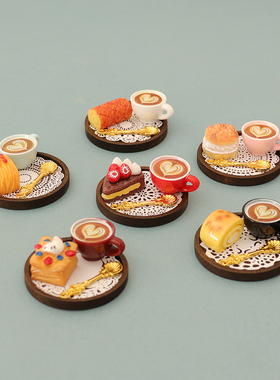 Dollhouse微缩面包蛋糕餐盘仿真迷你摆件食玩模型咖啡杯勺子配件