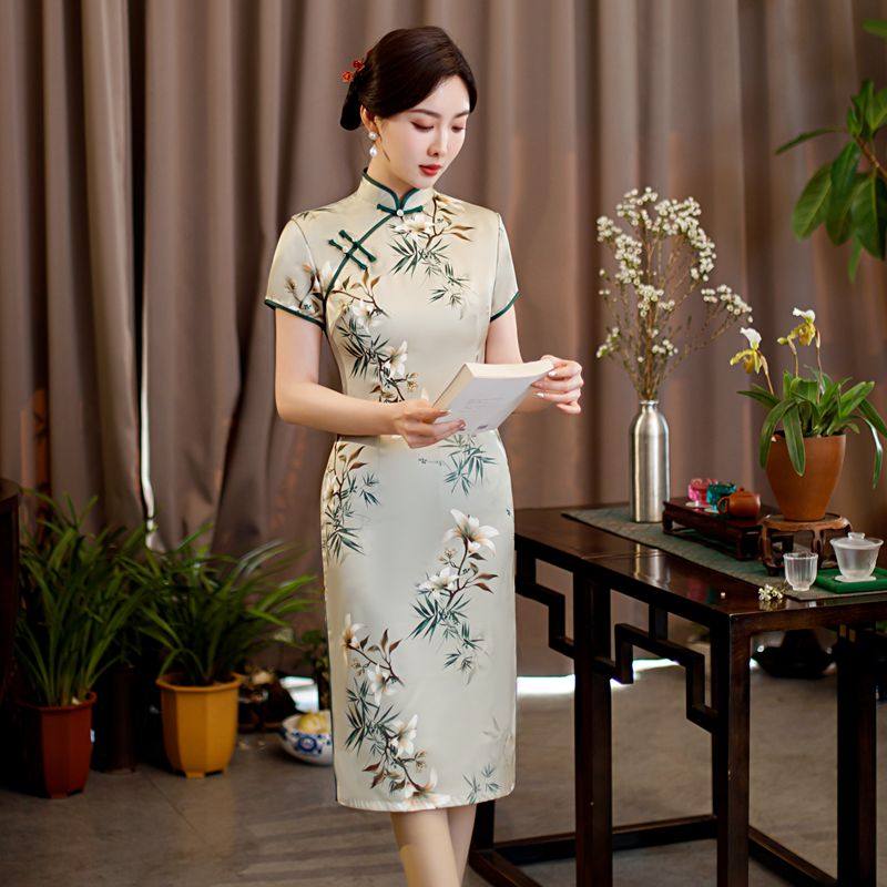 竹叶旗袍2023年新款春季年轻款复古老上海春款大码小个子中年妈妈