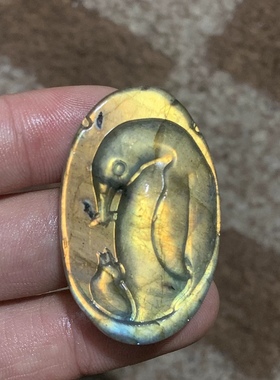 拉长石吊坠企鹅图案设计