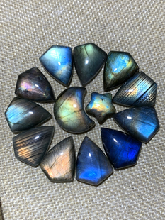 拉长石吊坠饰品菱形24*19方块手工DIY天然灰月光盾牌紫彩蓝黄金绿