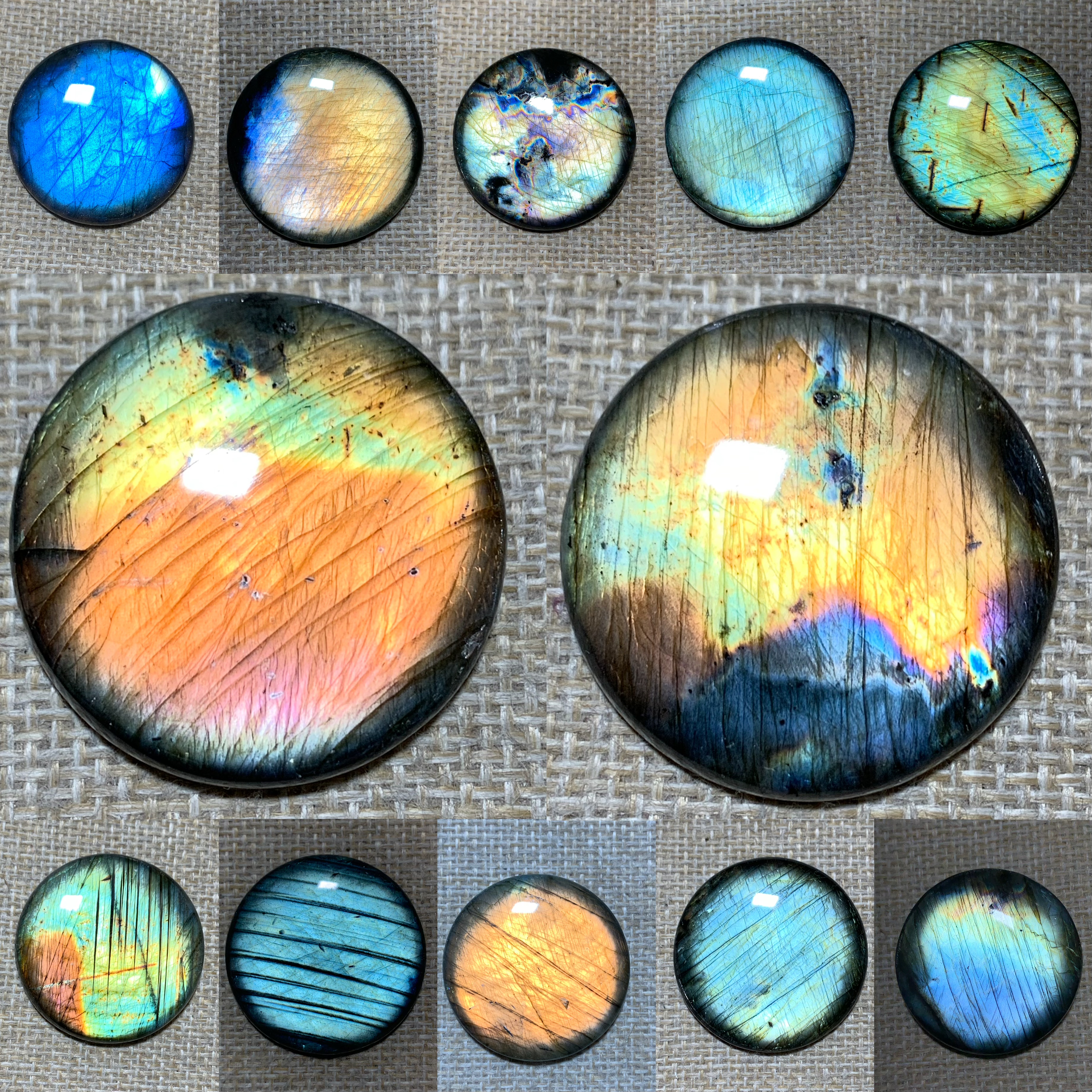 拉长石吊坠圆45～24灰月光紫彩蓝黄金色天然水晶原石项链半宝挂件