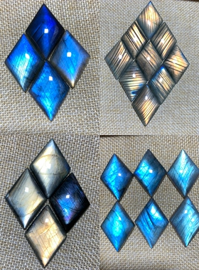 拉长石吊坠饰品菱形35*24方块手工DIY天然灰月光紫彩蓝黄金绿