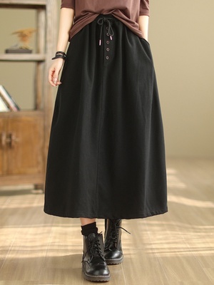 日系半身裙女秋冬新款宽松高腰抽绳显瘦中长款a字长伞裙