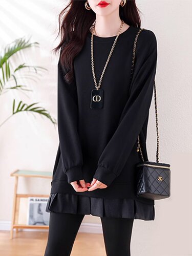 假两件中长款遮屁股卫衣女2025秋冬新款大码胖mm宽松时尚洋气上衣