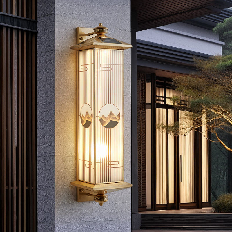 太阳能全铜户外壁灯新中式别墅大门庭院门柱灯防水走廊阳台外墙灯