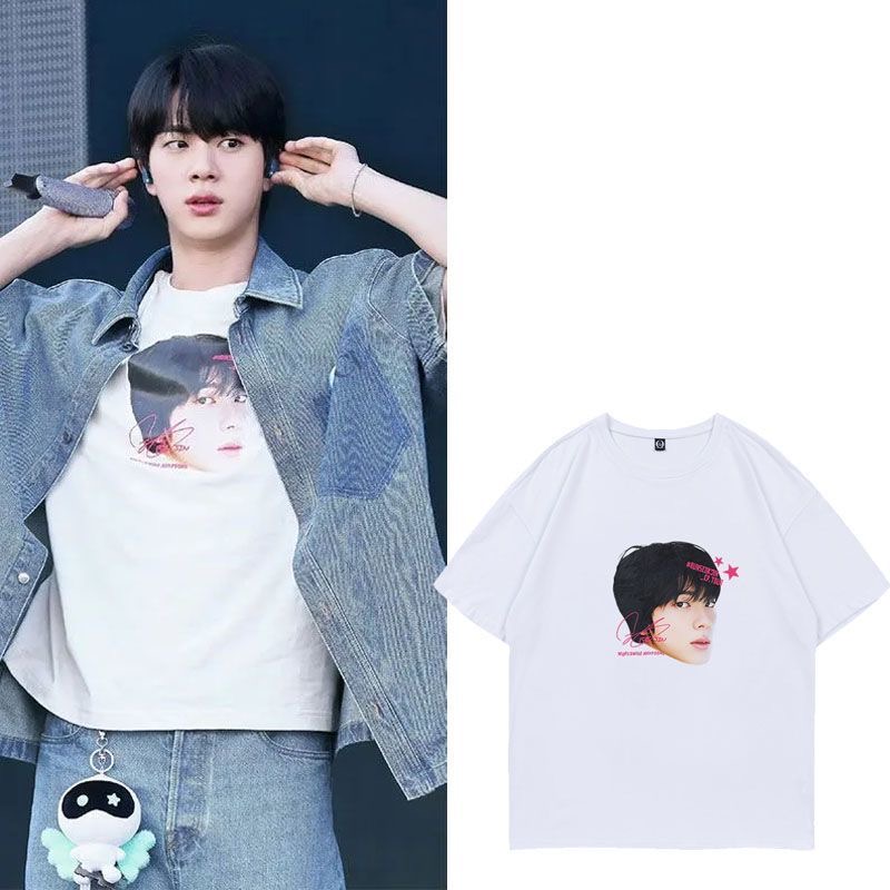 BTS防弹少年团同款JIN金硕珍演唱会衣服纯棉圆领短袖T恤男女同款