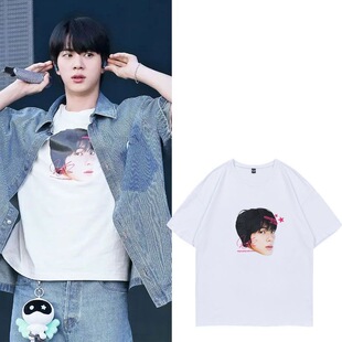 BTS防弹少年团同款JIN金硕珍演唱会衣服纯棉圆领短袖T恤男女同款