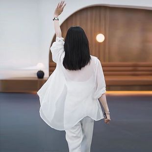 寬松薄款 百搭冰絲防曬衣女2023夏季 新款 黑色雪紡防曬襯衫 外套 開衫