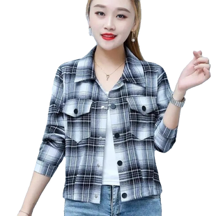 韩版时尚百搭显瘦宽松女衬衣格子2025修身衬衫女长袖秋冬新款外套