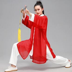 太极拳武术表演飘逸新款男披肩纱衣热卖中国风新太极服女披纱单件